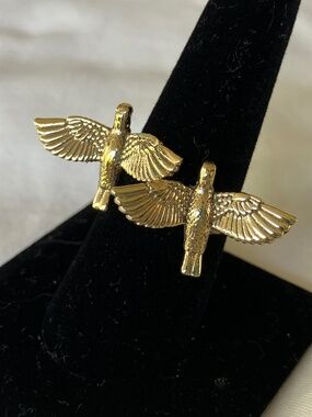New Brass Golden Swallows Statement Ring / Adjustable Double Bird Ring